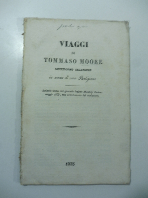 Viaggi di Tommaso Moore gentiluomo irlandese in cerca d'una religione